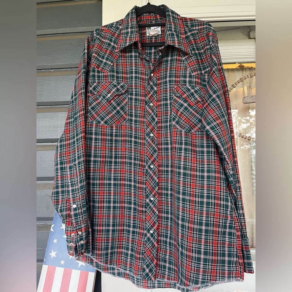 Vintage 1970’s Western pearl snap shirt plaid large